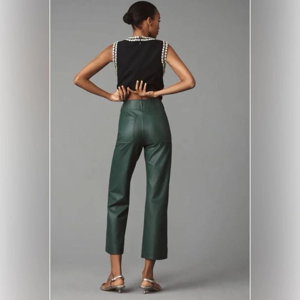 Maeve Colette Green Faux Leather Wide Leg Ankle Pants Size 31 NWOT - Picture 9 of 16